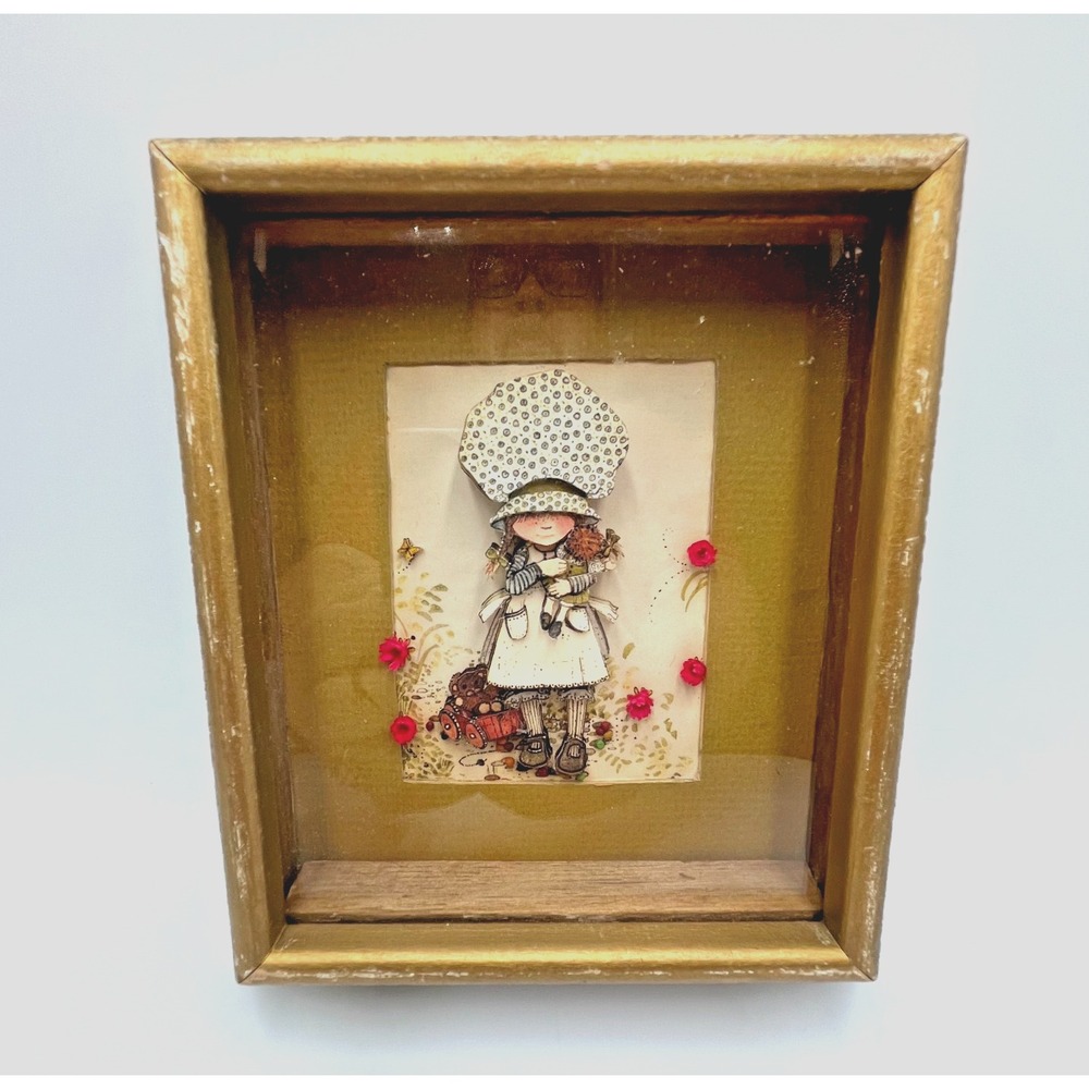 VTG Holly Hobbie 3D Diorama Paper Art Framed Shadow Box - Springtime Doll Play